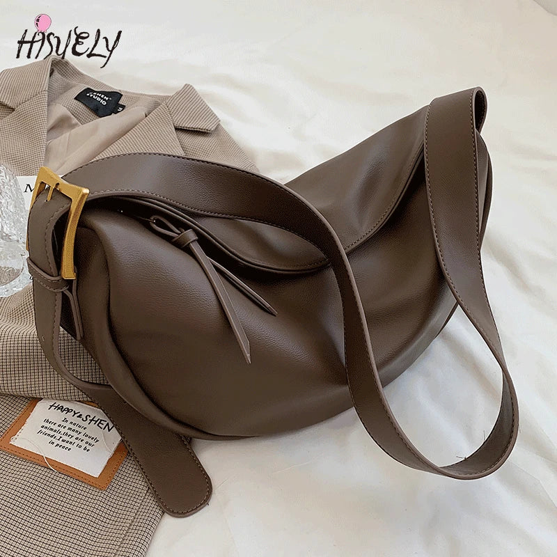 Vintage Crossbody Bags for Women Large Capacity Handbags Solid Soft Shoulder Bag
