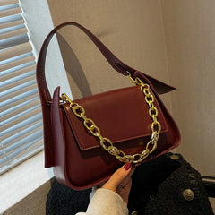 Vintage Women Shoulder Bag PU Leather Crossbody Bag Chain Small Square Flap Bag