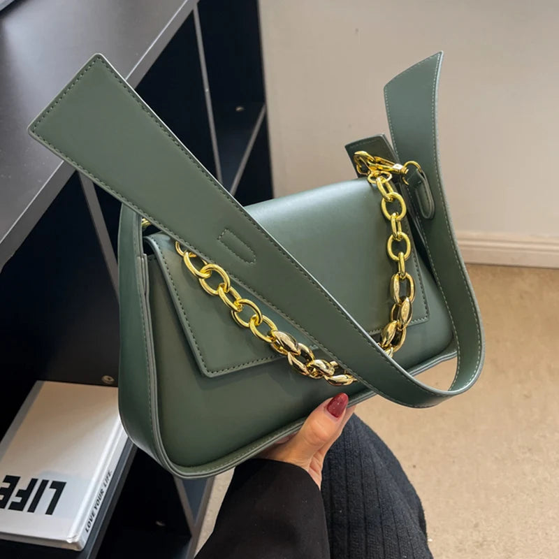 Vintage Women Shoulder Bag PU Leather Crossbody Bag Chain Small Square Flap Bag