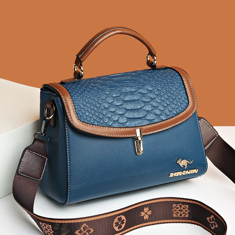 Wide Strap PU Leather Female Handbag Lady's Shoulder Cross Body Bags