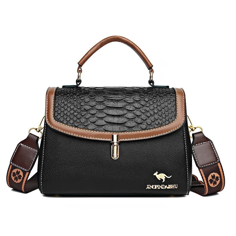 Wide Strap PU Leather Female Handbag Lady's Shoulder Cross Body Bags