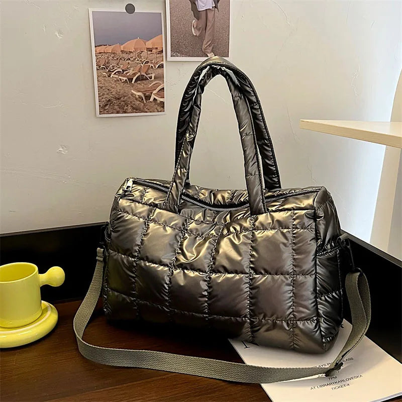 Winter Women's Shoulder Messenger Bags Down Fabric Female Padded Tote Bag Ladies