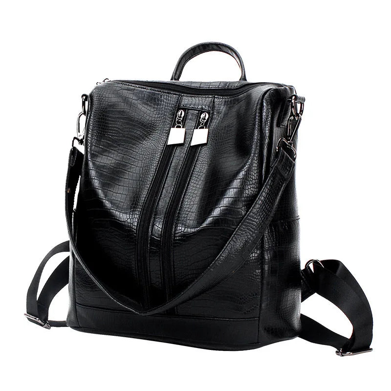 Women Backpacks Leather Rivet Student School Bag