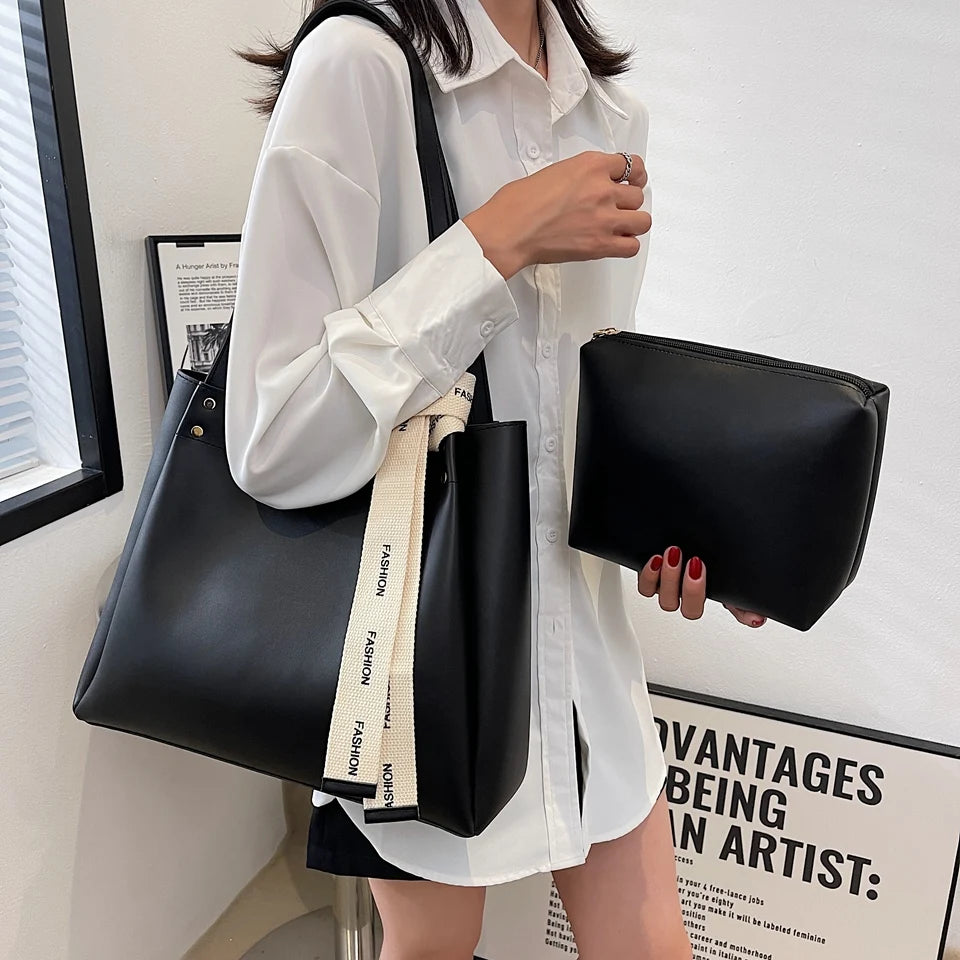 Women Fashionable Wallet Tote Handbags PU Shoulder Top Handle Summer Beach Bag