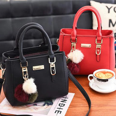 Furry Ball Multifunction Pu Leather Waterproof Handbag