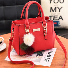 Furry Ball Multifunction Pu Leather Waterproof Handbag