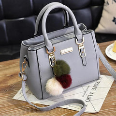 Furry Ball Multifunction Pu Leather Waterproof Handbag