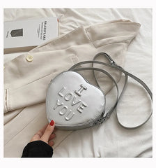 Heart Shaped Shoulder Bags Silver Printed Letters Cross Body Bags
