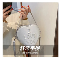 Heart Shaped Shoulder Bags Silver Printed Letters Cross Body Bags