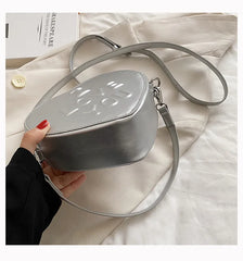 Heart Shaped Shoulder Bags Silver Printed Letters Cross Body Bags