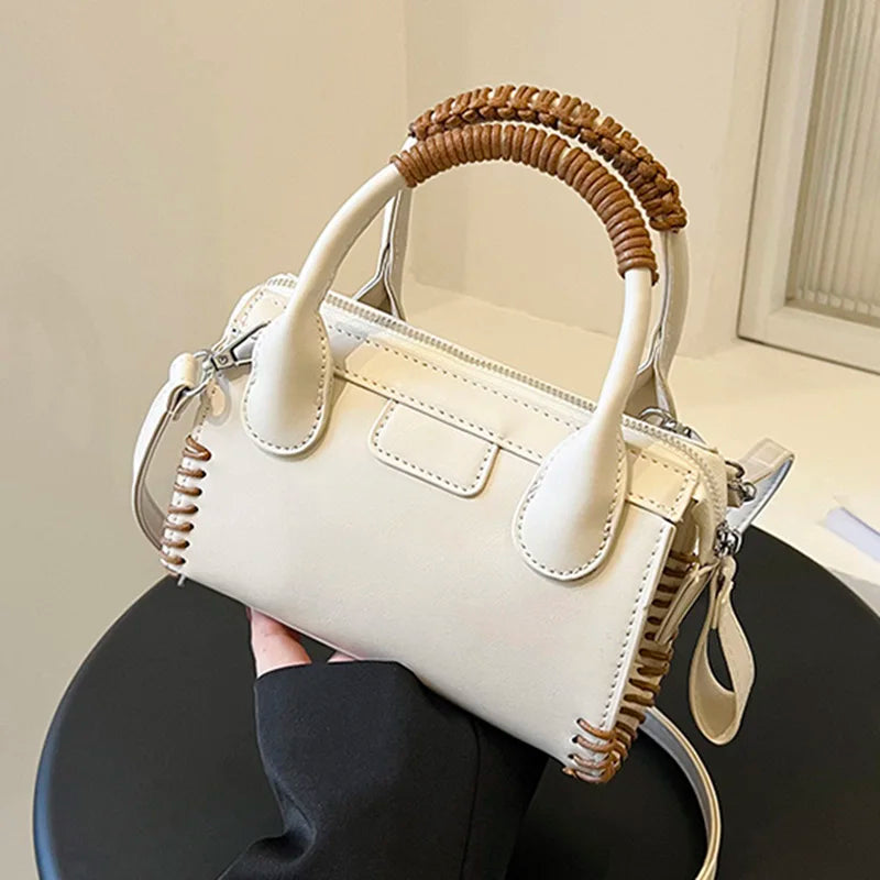 Women Beige Shoulder Bag Woven Handbag Clutch