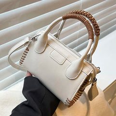 Women Beige Shoulder Bag Woven Handbag Clutch