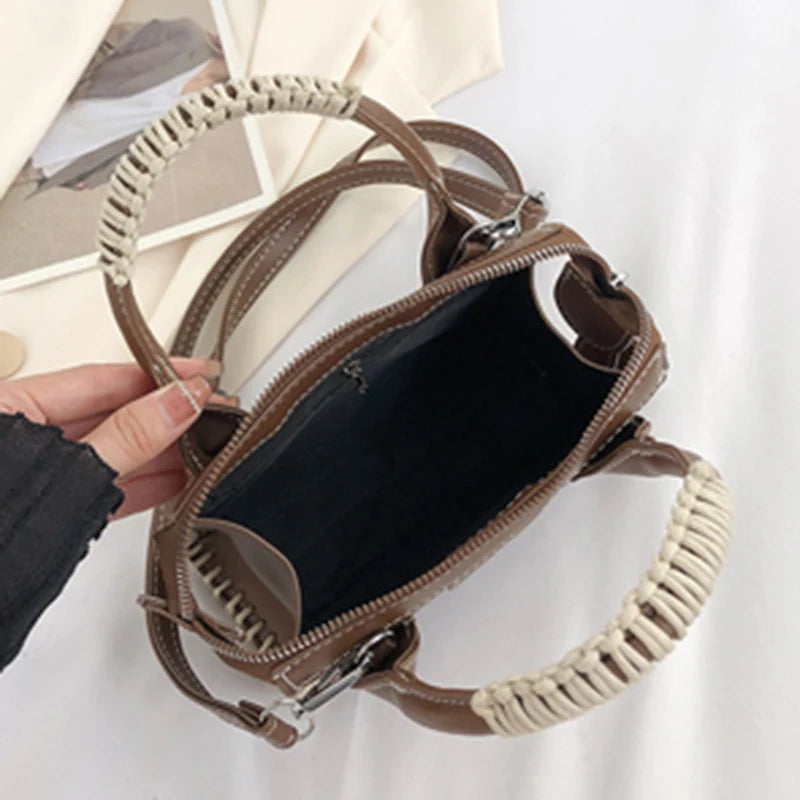 Women Beige Shoulder Bag Woven Handbag Clutch