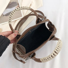 Women Beige Shoulder Bag Woven Handbag Clutch