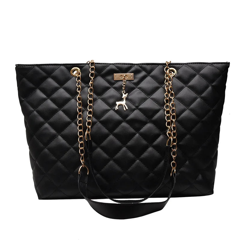 Leather Rhombic Chain Handbag Large Capacity
