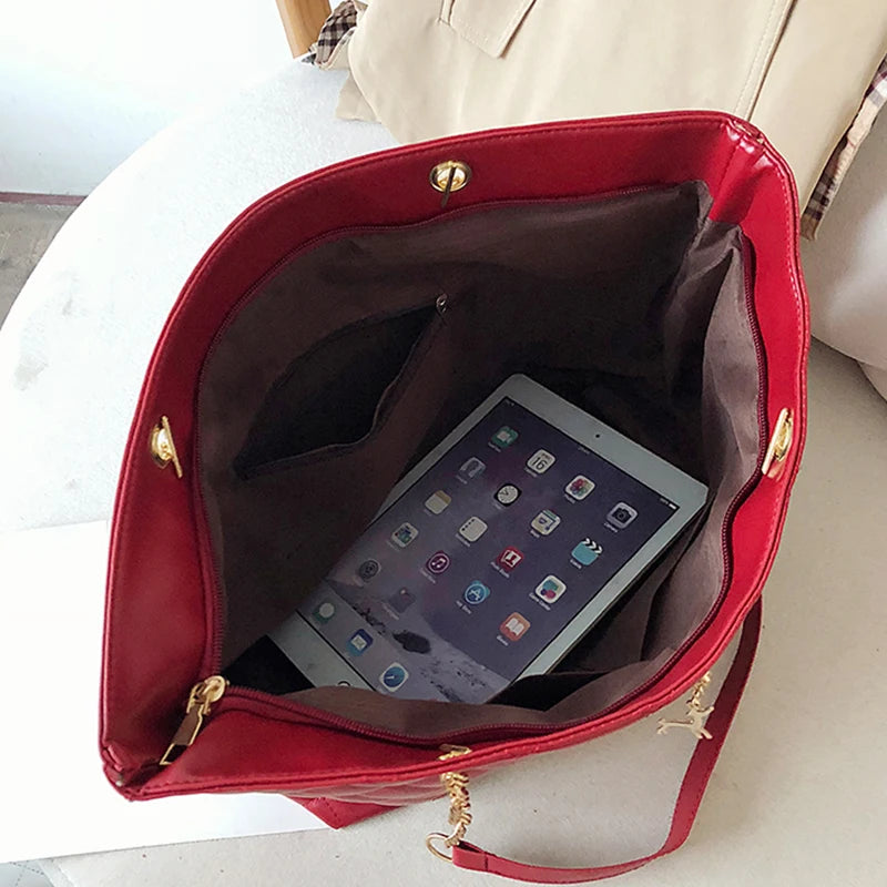 Leather Rhombic Chain Handbag Large Capacity