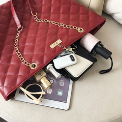 Leather Rhombic Chain Handbag Large Capacity