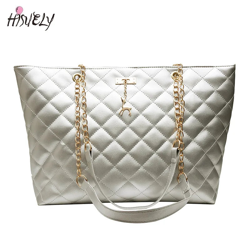 Leather Rhombic Chain Handbag Large Capacity