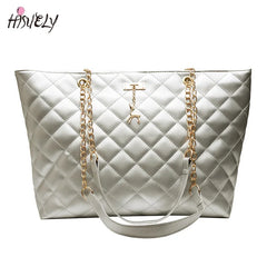 Leather Rhombic Chain Handbag Large Capacity