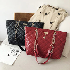 Leather Rhombic Chain Handbag Large Capacity
