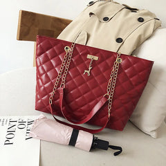Leather Rhombic Chain Handbag Large Capacity