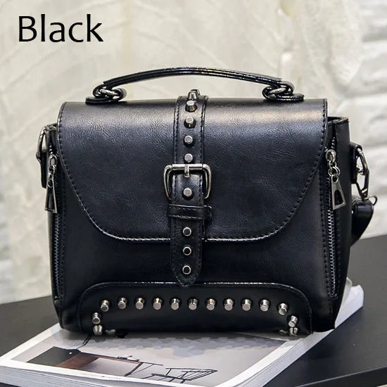 Vintage Messenger Bag Women Crossbody Rivet Handbag Motorcycle Bag