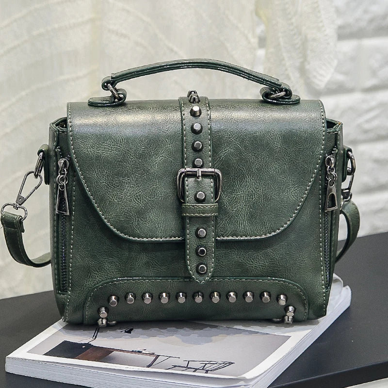 Vintage Messenger Bag Women Crossbody Rivet Handbag Motorcycle Bag