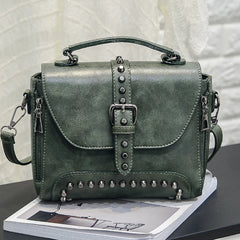 Vintage Messenger Bag Women Crossbody Rivet Handbag Motorcycle Bag