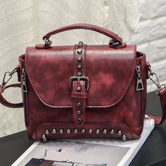 Vintage Messenger Bag Women Crossbody Rivet Handbag Motorcycle Bag