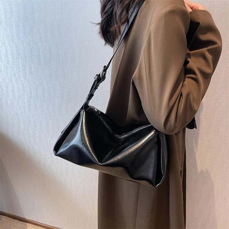 Women Brown PU Leather Shoulder Bag Classic Square Handbag