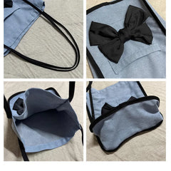 Women's Bow Canvas Shopper Bag Denim Shoulder Bag Large Capacity Tote