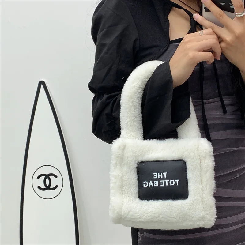 Women's Lamb Wool Plush Bag Autumn Winter Ins Mini Tote Handbag