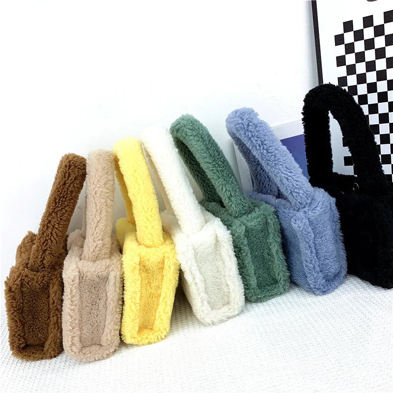 Women's Lamb Wool Plush Bag Autumn Winter Ins Mini Tote Handbag