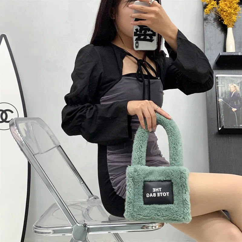 Women's Lamb Wool Plush Bag Autumn Winter Ins Mini Tote Handbag