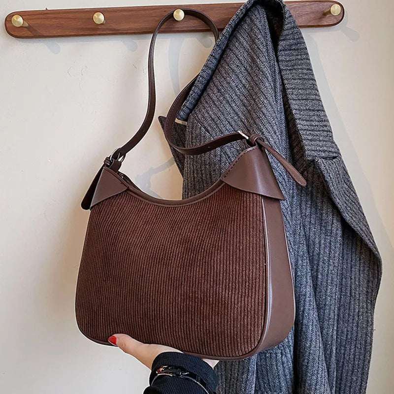 Women's Retro Corduroy Shoulder Bag Casual Handbag