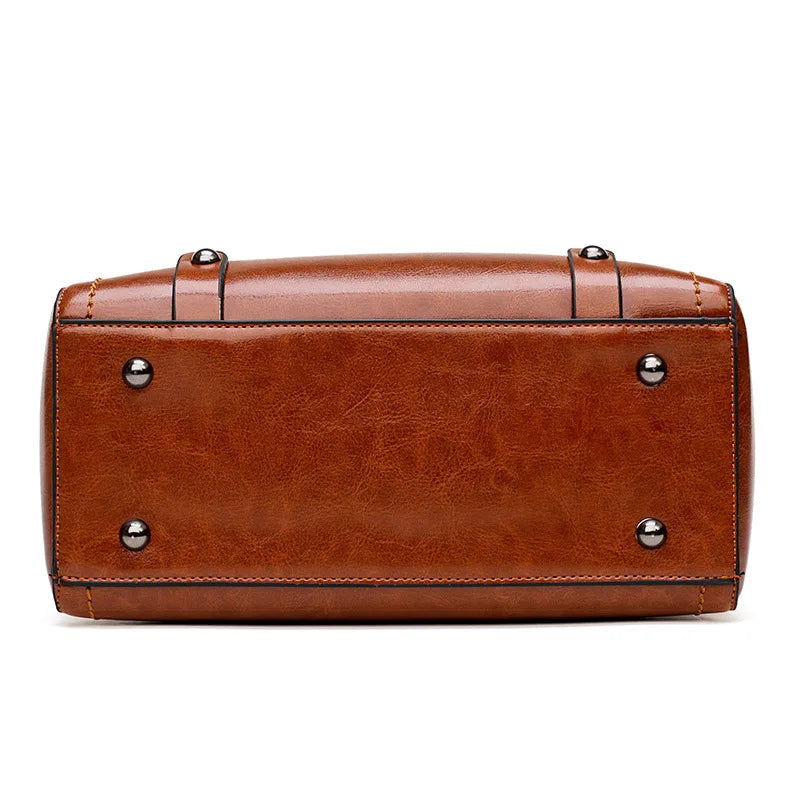 Women Oil Wax Leather Handbags High Shoulder Bags