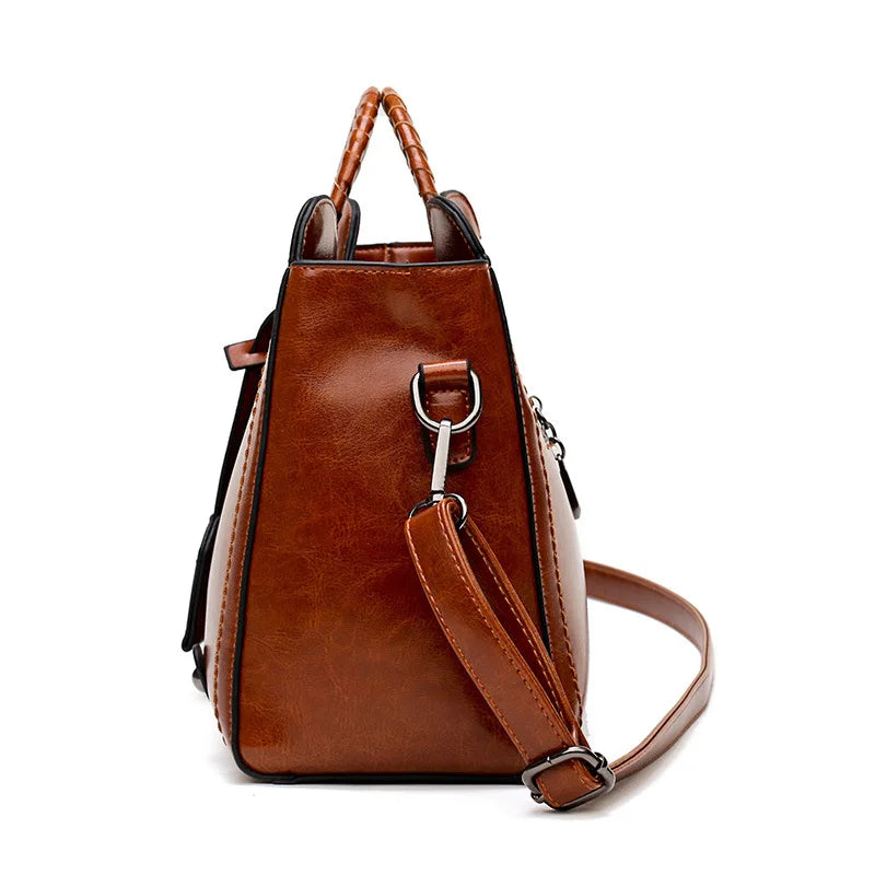 Women Oil Wax Leather Handbags High Shoulder Bags