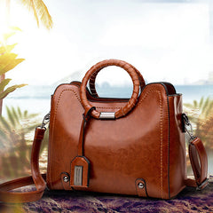 Women Oil Wax Leather Handbags High Shoulder Bags
