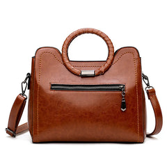 Women Oil Wax Leather Handbags High Shoulder Bags