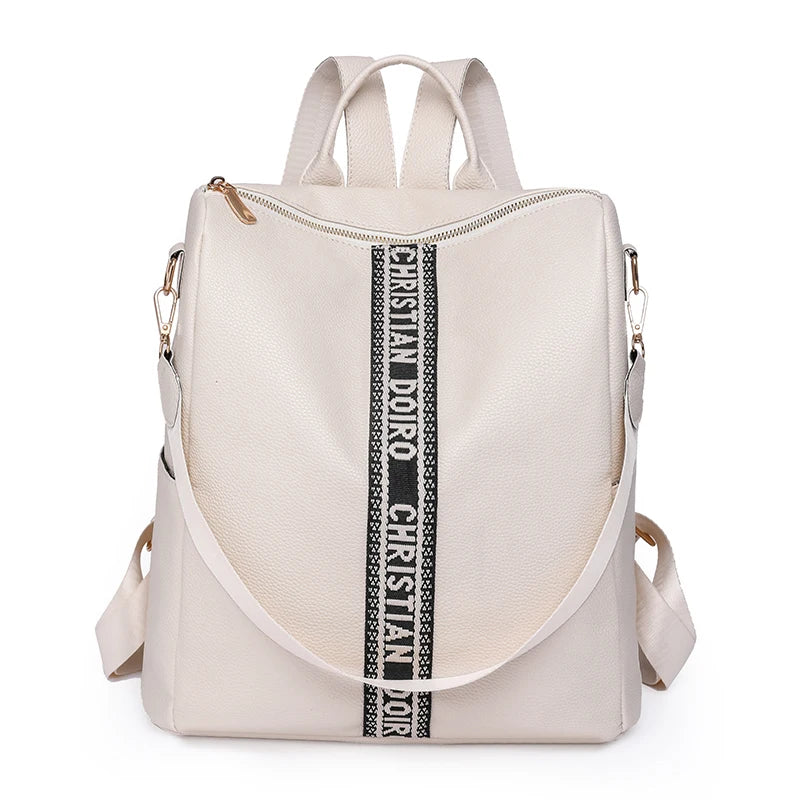 PU Ladies Strap Shoulder Bag Large Travel Backpack Letters Backpack