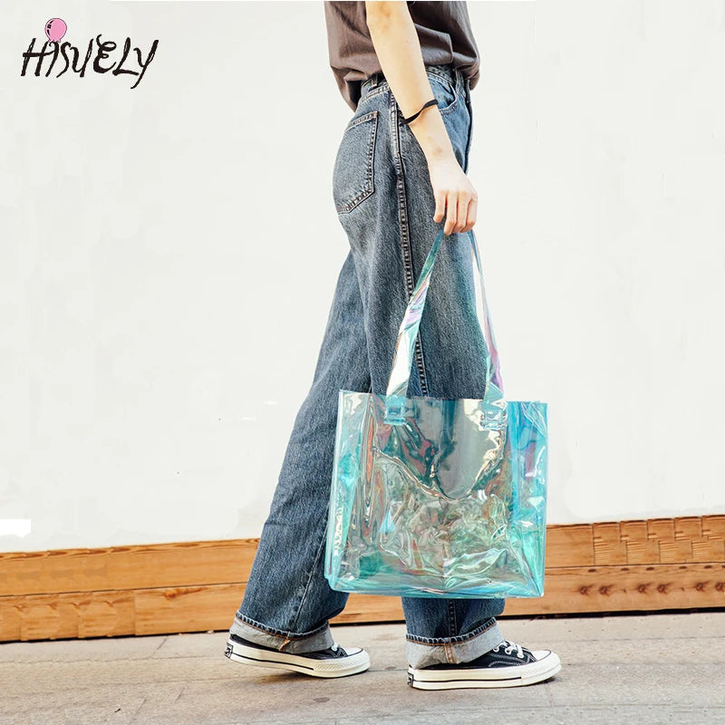 Transparent PVC Laser Holographic Tote Handbag
