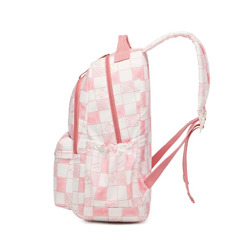Pink Plaid School Bag for Girls Mochilas Backpack Girl Para Estudiantes