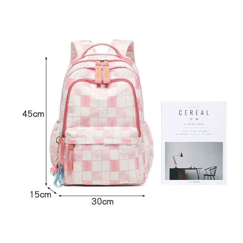 Pink Plaid School Bag for Girls Mochilas Backpack Girl Para Estudiantes