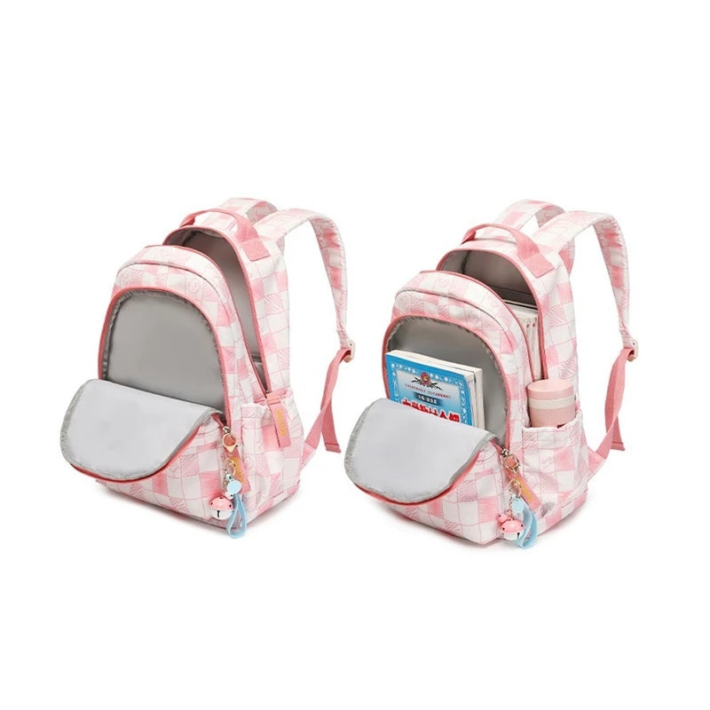 Pink Plaid School Bag for Girls Mochilas Backpack Girl Para Estudiantes