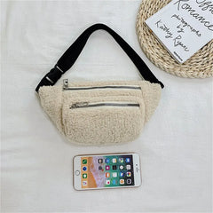 Plush Women's Waist Bag Solid Shoulder Crossbody Chest Bag