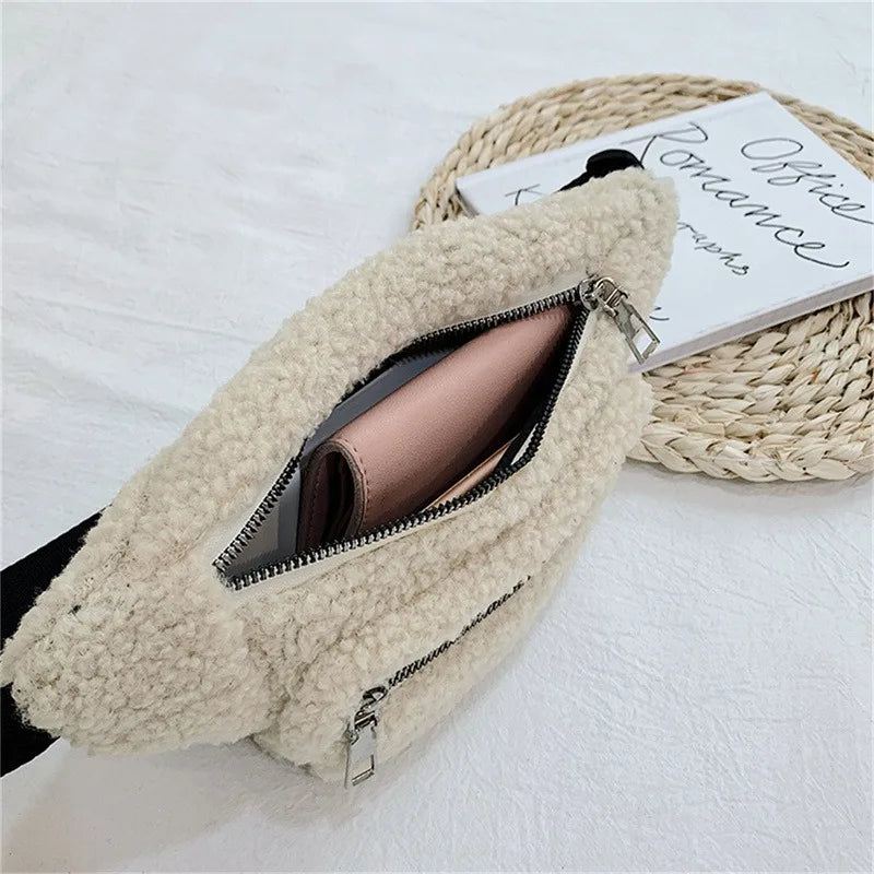 Plush Women's Waist Bag Solid Shoulder Crossbody Chest Bag