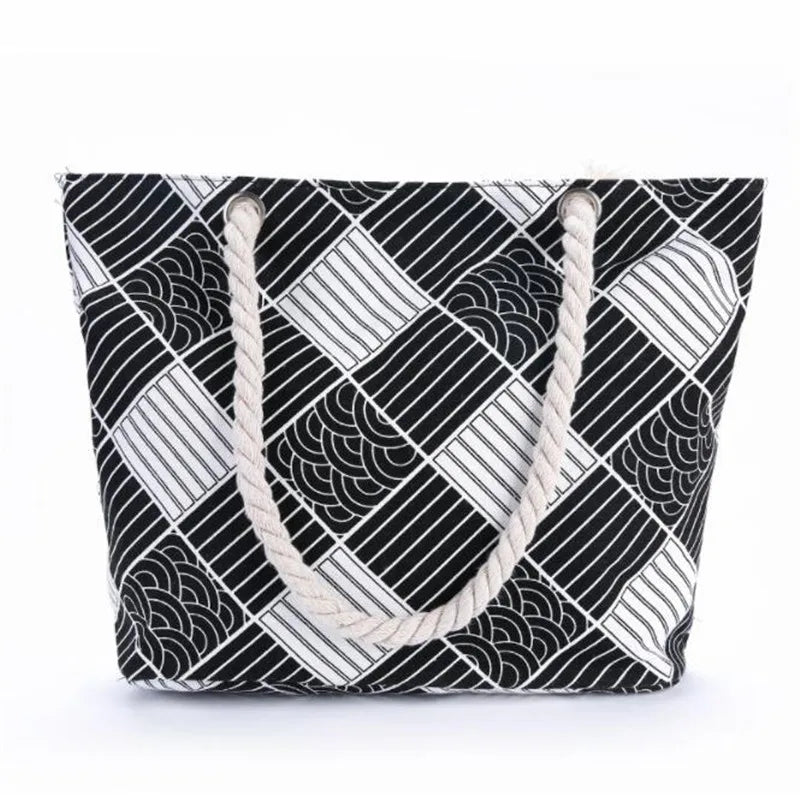 Printed Flowers Large Size Beach Canvas Shoulder Bags