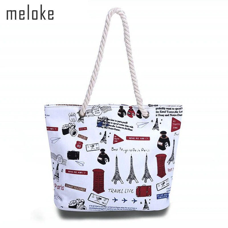 Printed Trees Canvas Shoulder Bags Large Beach Holiday Tote