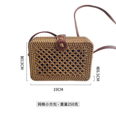 Hand Woven Rattan Basket Bag Bohemian Casual Women Solid Circular