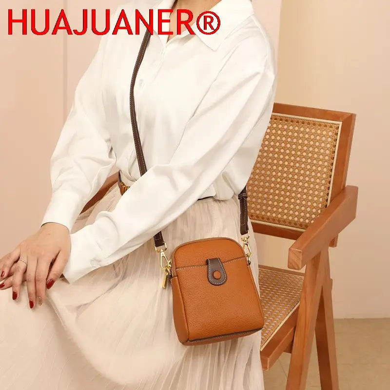 Real Cow Leather Women's Mini Messenger Bag Purse Girls Phone Bag